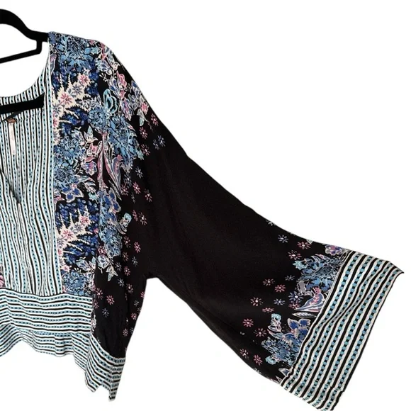 Free People Mix & Match Cropped Oversize Blouse XS Blue Prints - Picture 6 of 8